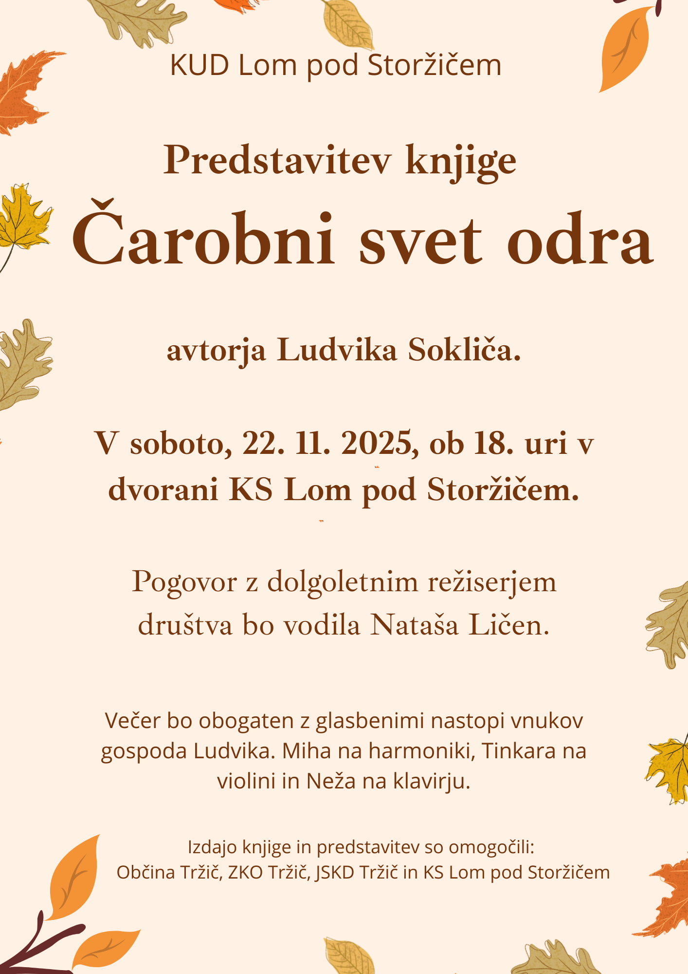 Vabilo na predstavitev knjige Čarobni svet odra – KUD Lom